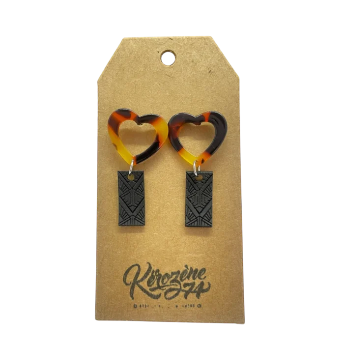 Boucles d’oreilles Graphic en chambre à air upcyclée et acétate couleur écaille de tortue