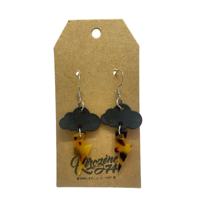Boucles d’oreilles Nuage électrique en chambre à air upcyclée et acétate couleur écaille de tortue