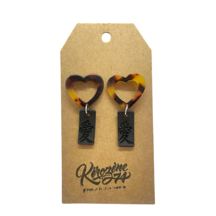 Boucles d’oreilles Suki en chambre à air upcyclée et acétate couleur écaille de tortue