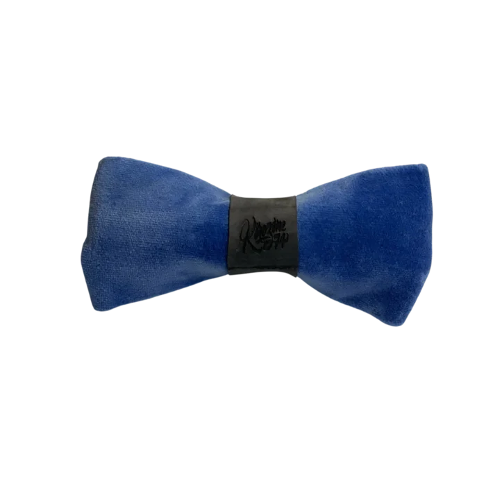 Noeud papillon Chapatt'de velours bleu et chambre à air upcyclée