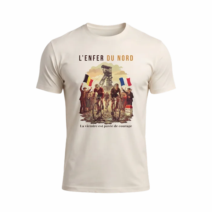 T-shirt en coton bio couleur ivoire marqué "L'Enfer du Nord"